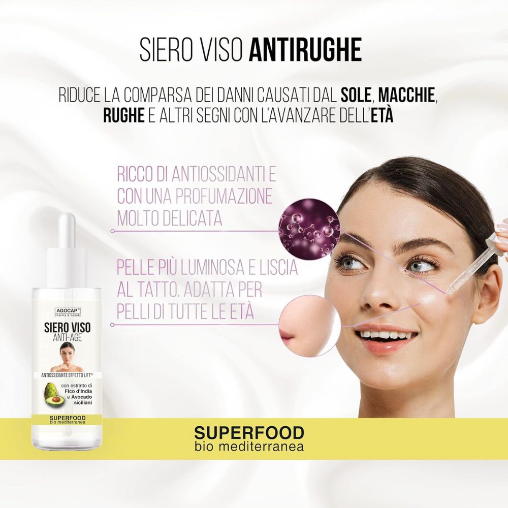 Siero Viso Antiage Antirughe Superfood con Avocado e Fico d'India di Sicilia - foto 2