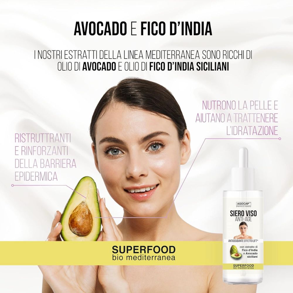 Siero Viso Antiage Antirughe Superfood con Avocado e Fico d'India di Sicilia - foto 3