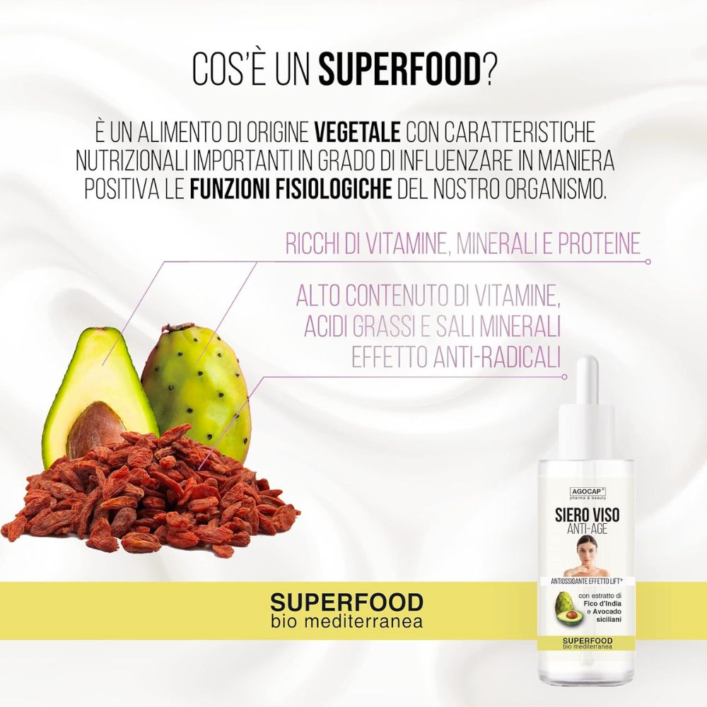 Siero Viso Antiage Antirughe Superfood con Avocado e Fico d'India di Sicilia - foto 4