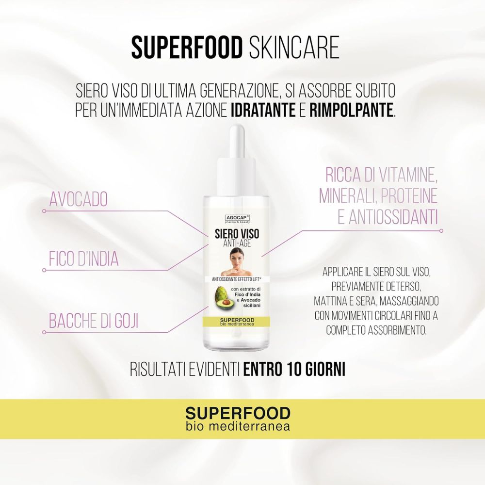 Siero Viso Antiage Antirughe Superfood con Avocado e Fico d'India di Sicilia - foto 5