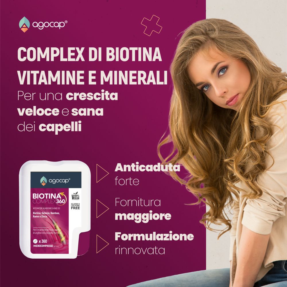 Biotina Complex 360 | Integratore con Biotina, Zinco e Selenio per crescita e salute dei capelli - foto 2