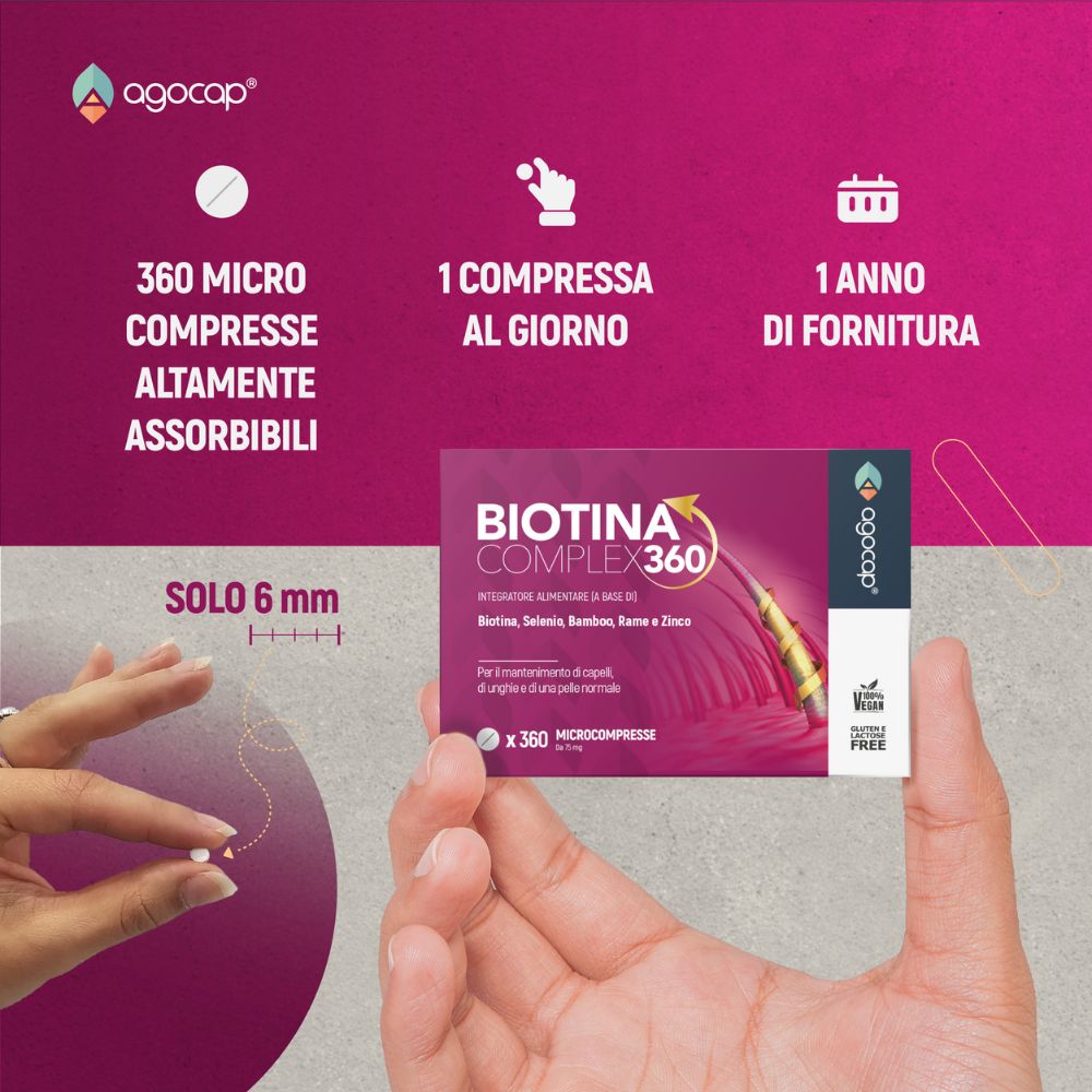 Biotina Complex 360 | Integratore con Biotina, Zinco e Selenio per crescita e salute dei capelli - foto 3