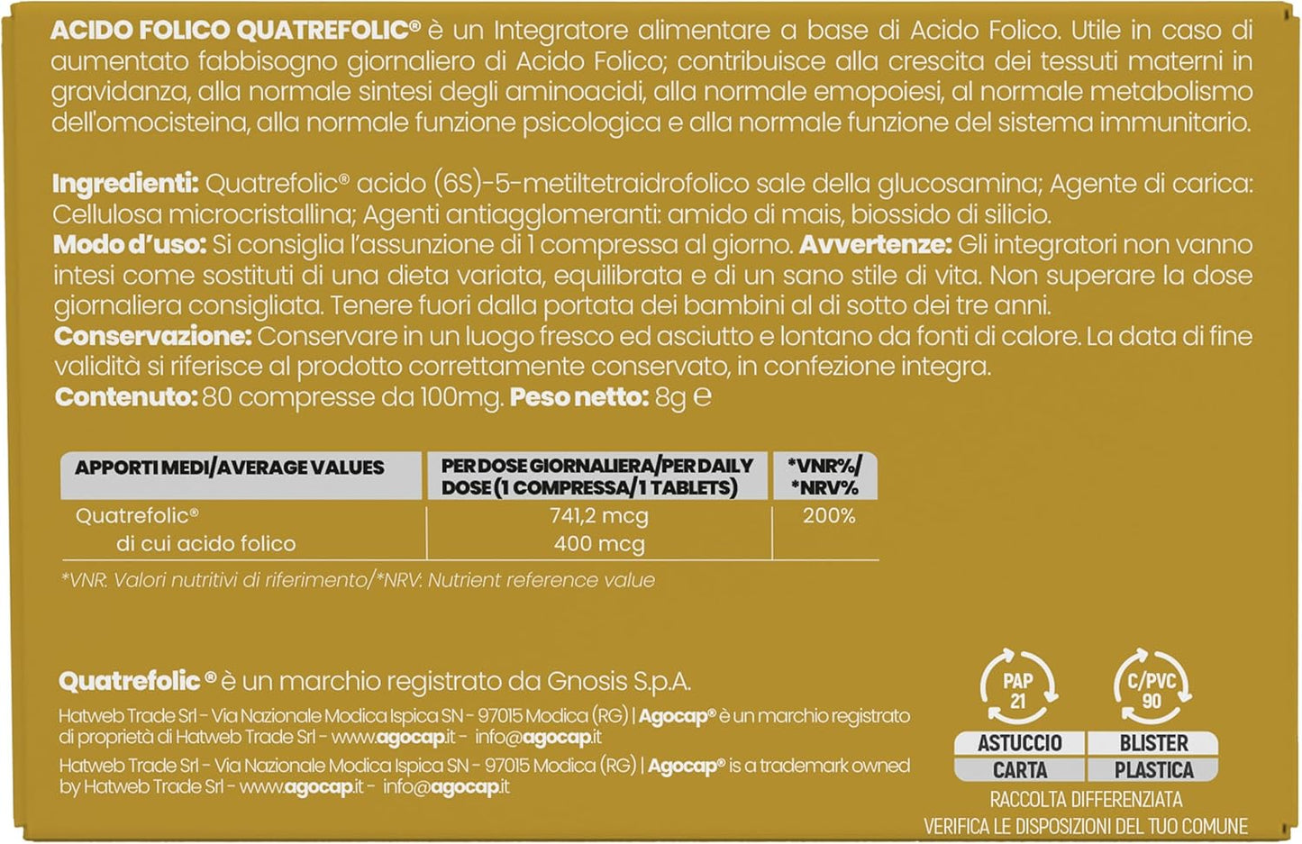 Acido Folico di 4a Generazione Quatrefolic, Vitamina B9, Integratore Alimentare con Assorbimento Fino a 3 Volte Superiore, 80 compresse - foto 7