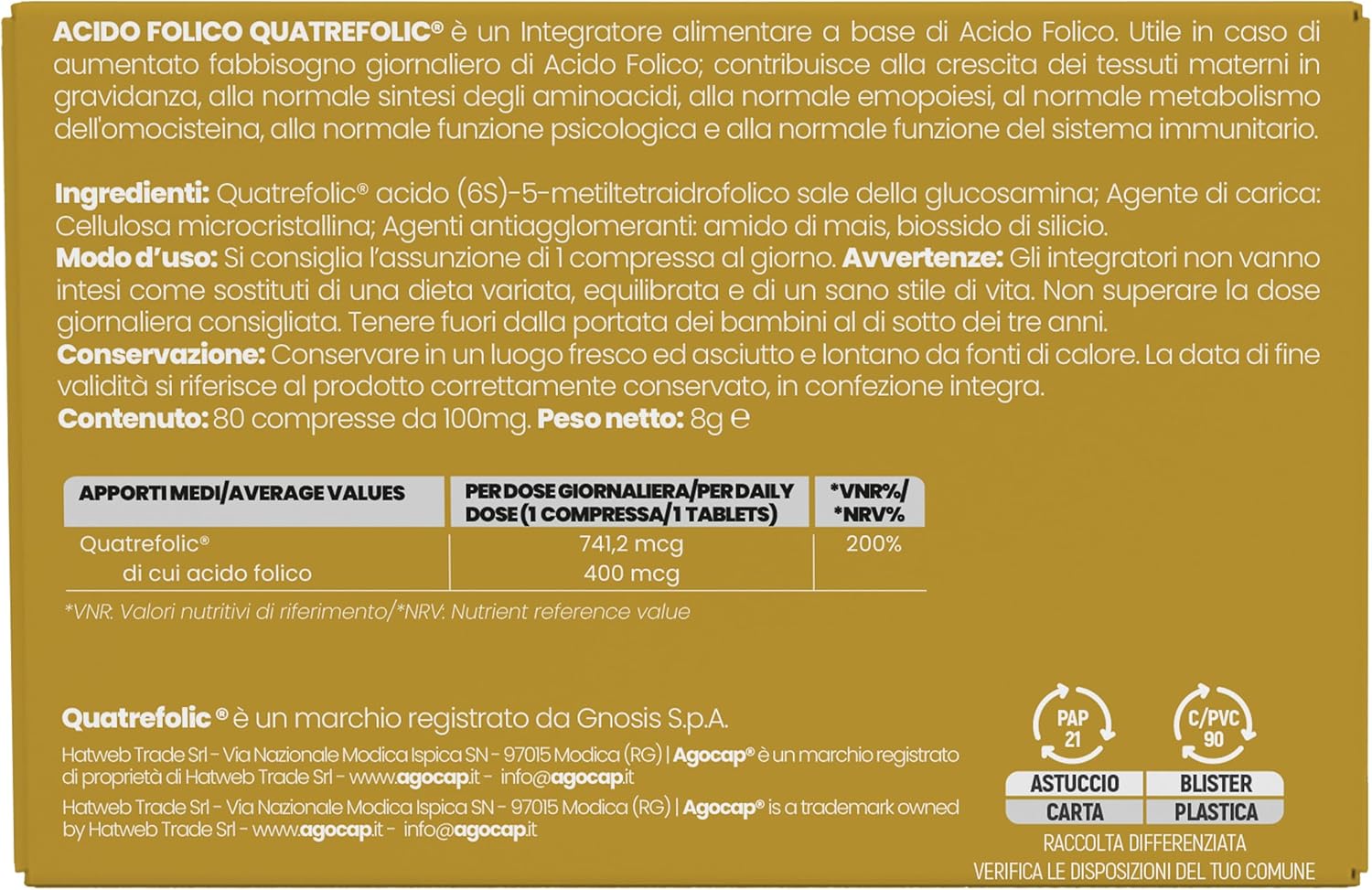 Acido Folico di 4a Generazione Quatrefolic, Vitamina B9, Integratore Alimentare con Assorbimento Fino a 3 Volte Superiore, 80 compresse - foto 7