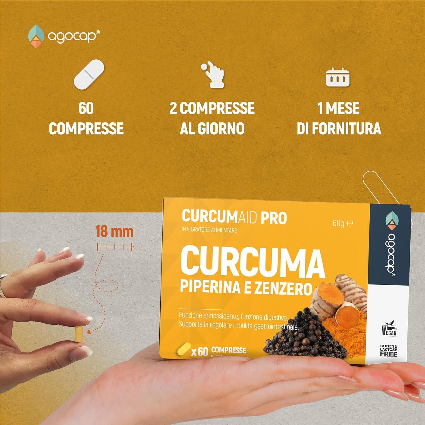 Curcumaid Pro | Integratore per digestione e mobilità gastrointestinale con Curcuma, Piperina e Zenzero - foto 5