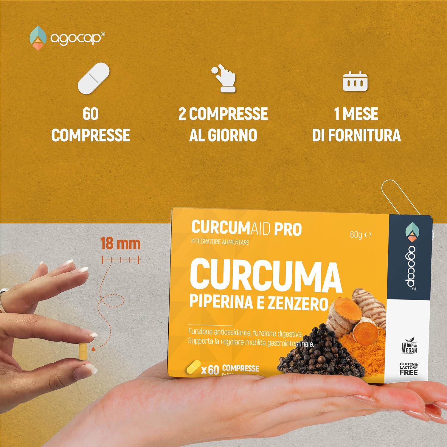 Curcumaid Pro | Integratore per digestione e mobilità gastrointestinale con Curcuma, Piperina e Zenzero - foto 5