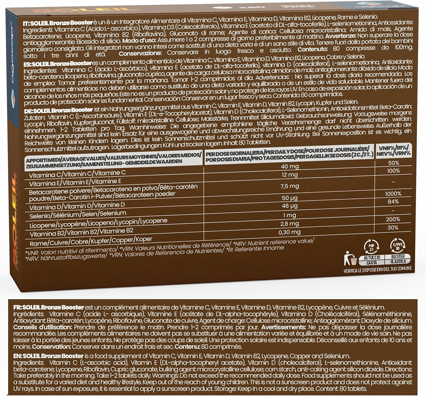 Soleil Bronze Booster | Integratore per abbronzatura con Betacarotene, Licopene e Rame - foto 7