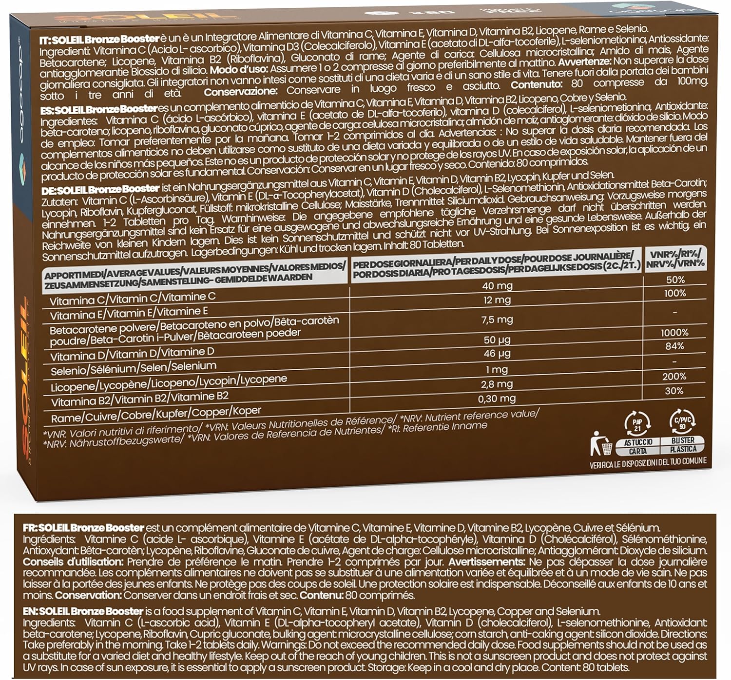 Soleil Bronze Booster | Integratore per abbronzatura con Betacarotene, Licopene e Rame - foto 7