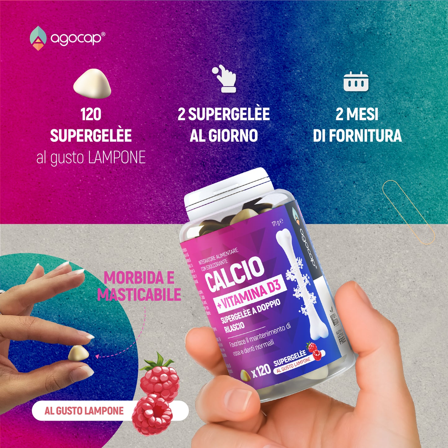 Calcio + Vitamina D3 | Integratore per ossa, denti e articolazioni con supergelée masticabili - foto 4