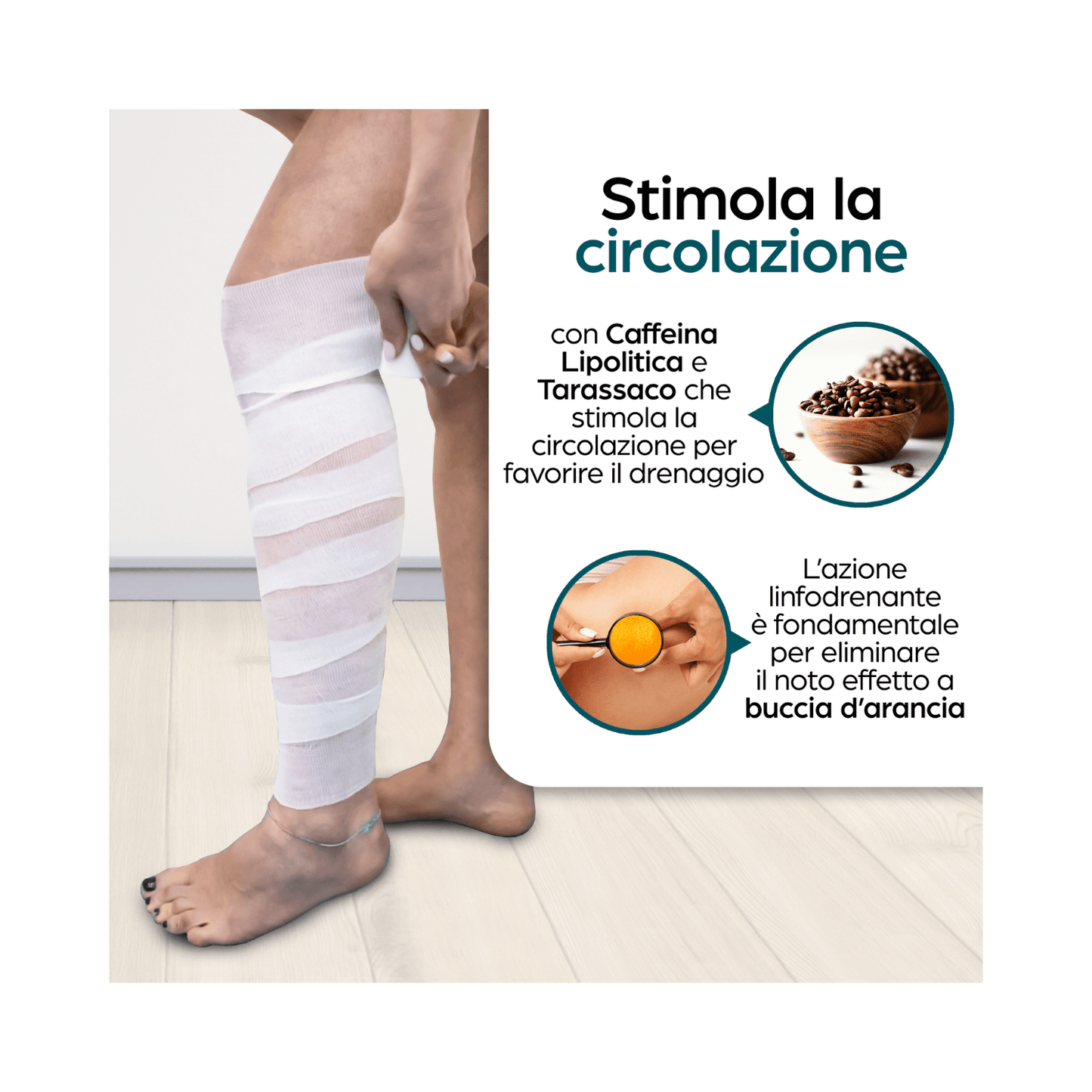 Bende Anticellulite riducente drenanti con sali del Mar Morto, Ortica e Tarassaco - Bende drenanti gambe Legluxsal Agocap