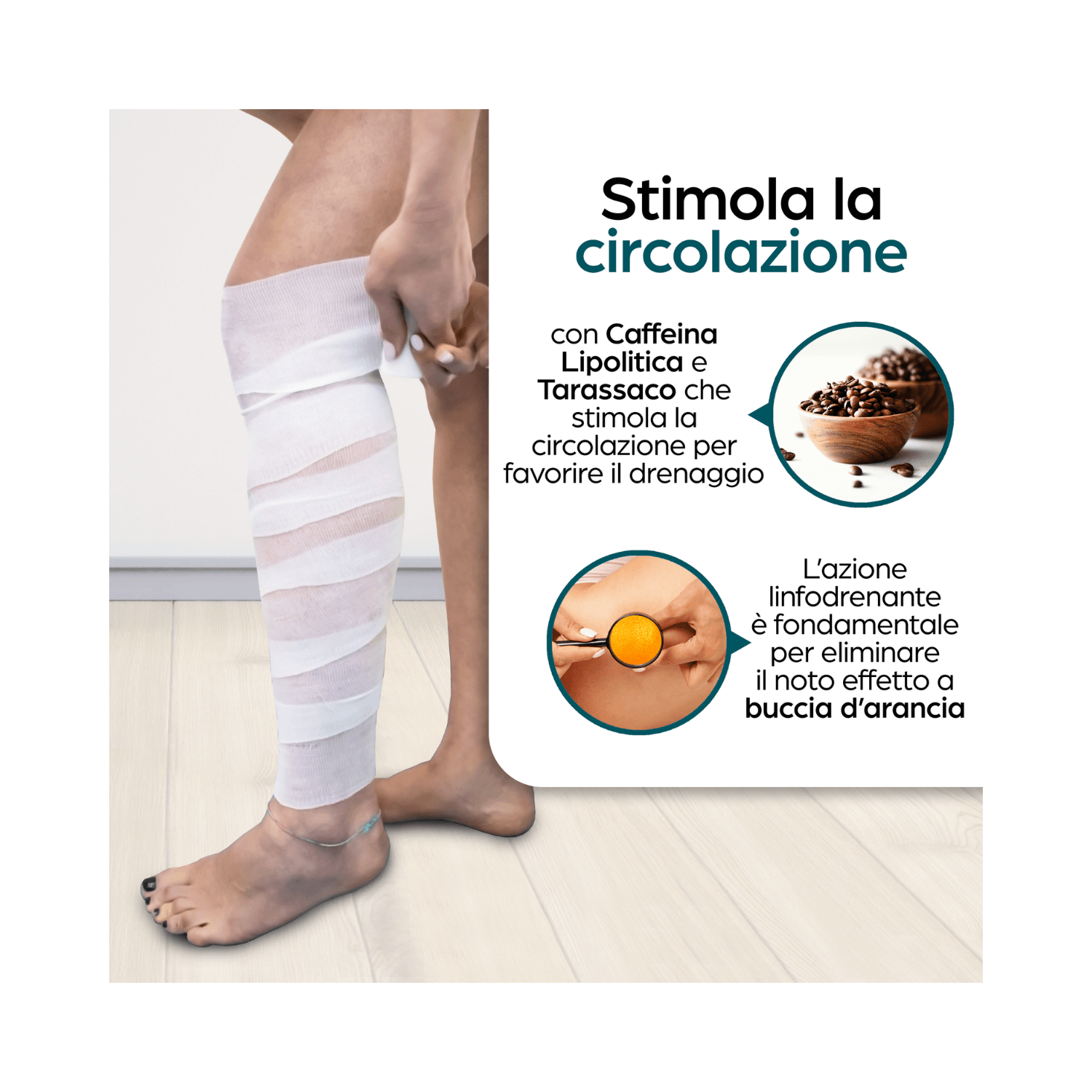 Bende Anticellulite riducente drenanti con sali del Mar Morto, Ortica e Tarassaco - Bende drenanti gambe Legluxsal Agocap