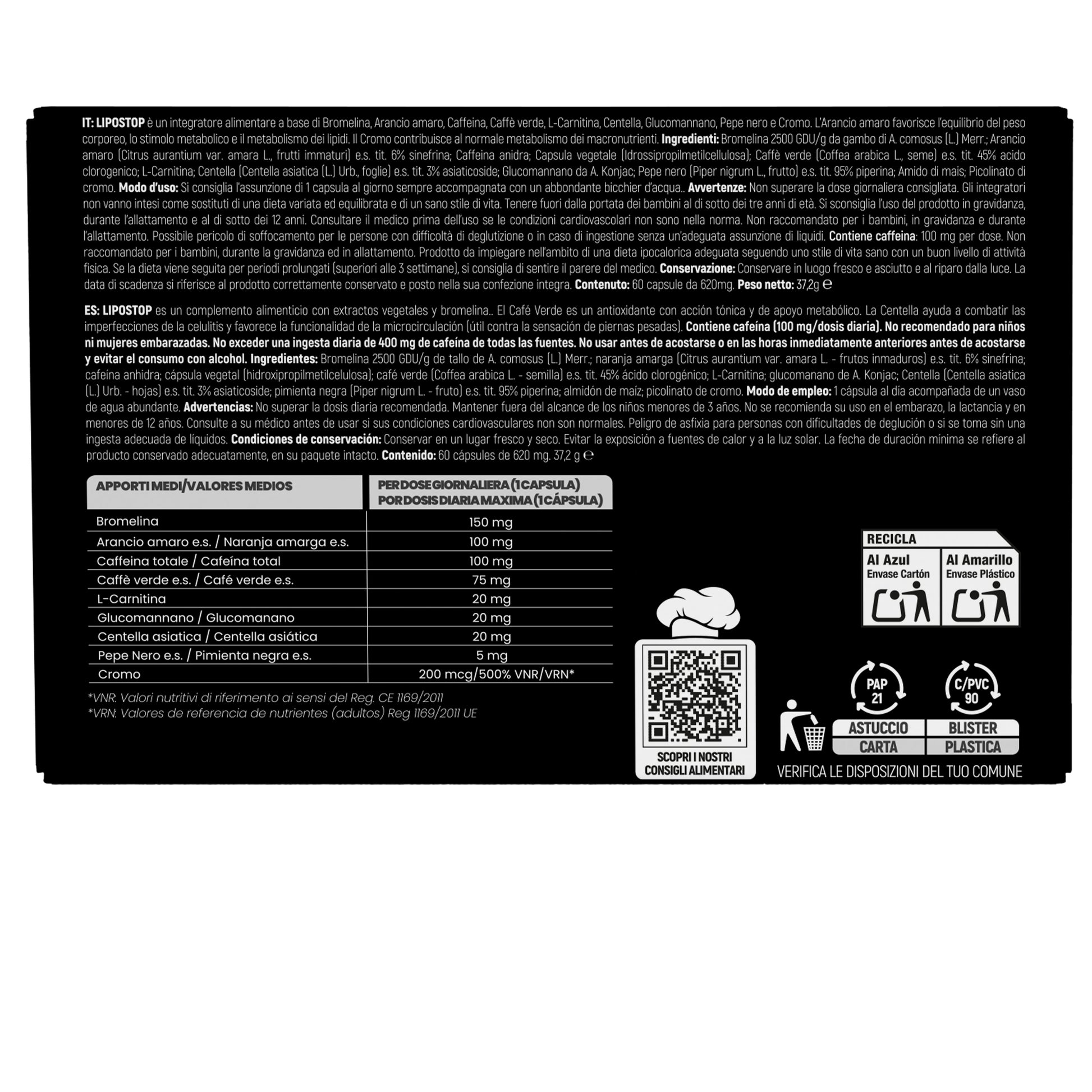 LIPOSTOP Integratore per Dimagrire, Metabolismo e Fame Nervosa - 60 Capsule - foto 8