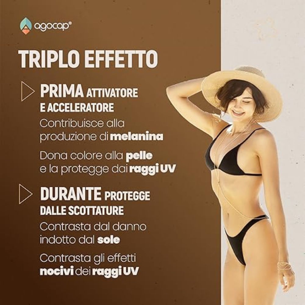 Soleil integratore abbronzatura triplo effetto prima durante dopo esposizione solare melanina