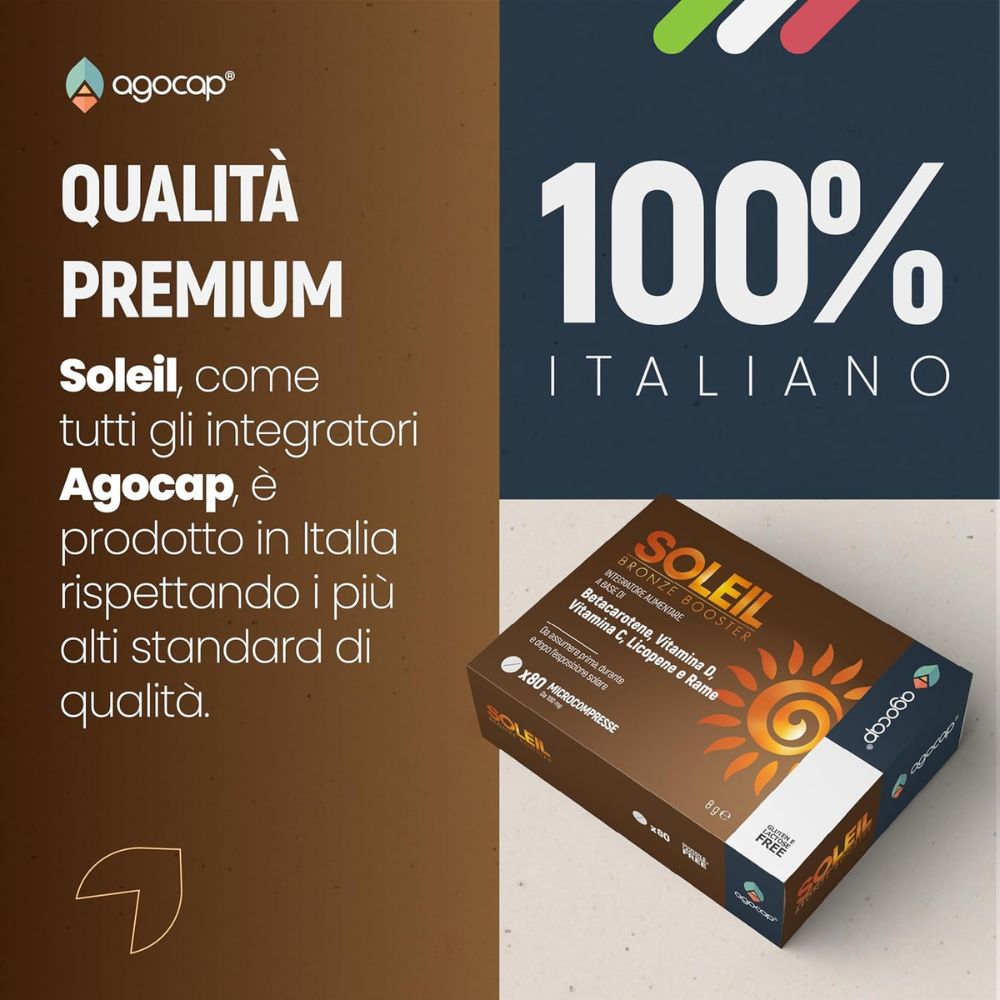 Soleil Bronze Booster qualità premium 100% italiano Made in Italy integratore abbronzatura Agocap